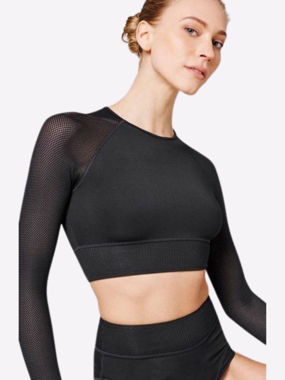 Ivy Park Womens Size L Black Mesh Long-Sleeve Cropped Top Athletic Sport Gym